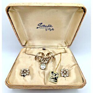 Vtg SCITARELLI Creations by Phyllis Gold Filled Necklace & Clip Earrings RARE